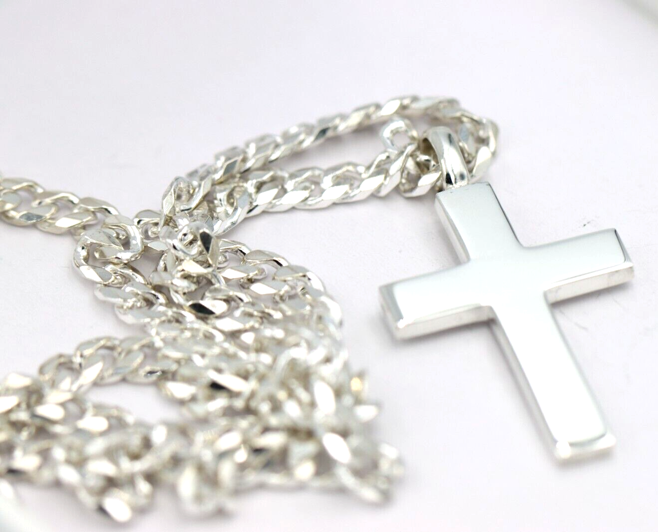 Genuine Large Heavy Sterling Silver 925 Huge Cross Pendant + Necklace Kerb Chain