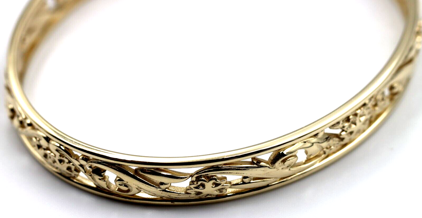 Genuine Heavy 9ct Yellow, Rose or White Gold Filigree Heavy Oval Flower Bangle 70mm x 60mm