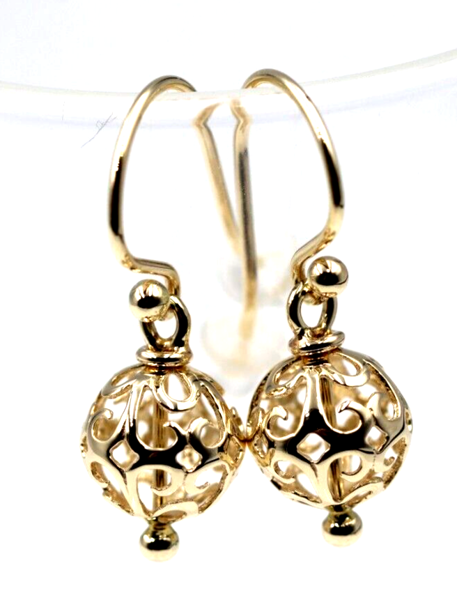 Kaedesigns, Genuine 9ct Yellow, Rose or White Gold 10mm Euro Ball Drop  Filigree Earrings