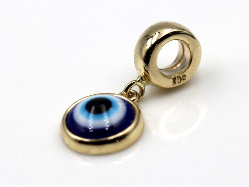 Genuine 9ct Yellow, Rose or White Gold Greek 9mm Mati Nazar Lucky Evil Eye Bead Charm / Pendant