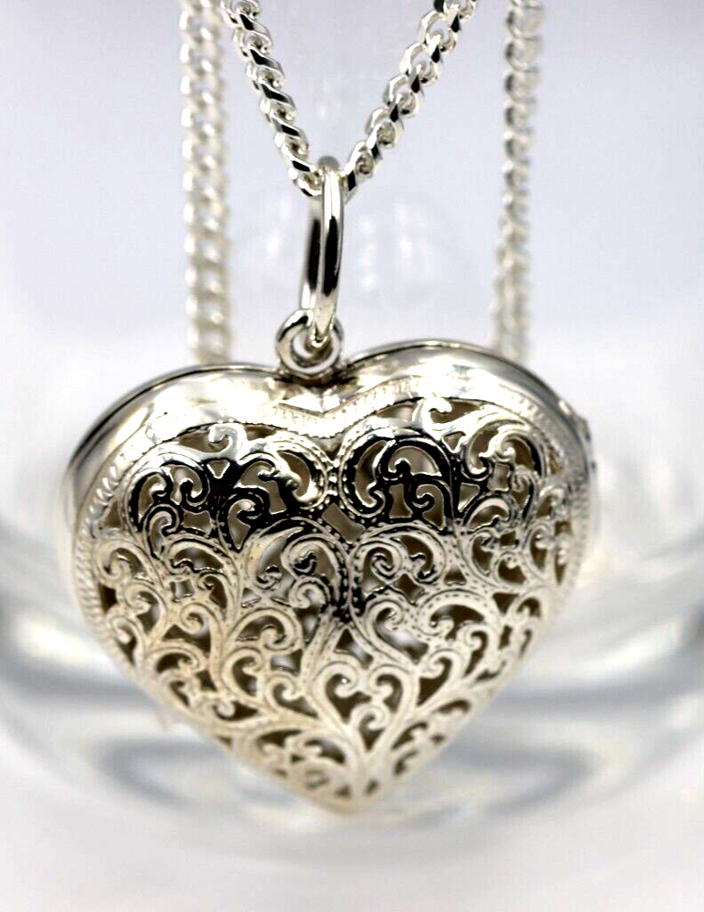 Sterling Silver 50cm Necklace Large Filigree Heart Locket