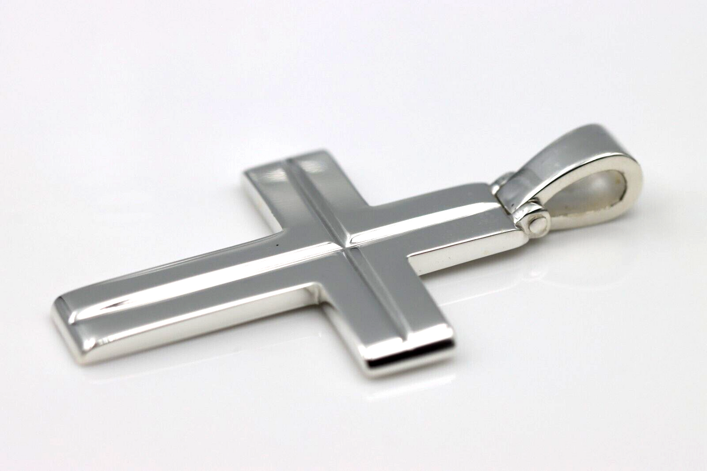 Genuine Solid Sterling Silver Heavy Huge Large Ridged Plain Cross Pendant - 50mm Including Bale x Width 30mm