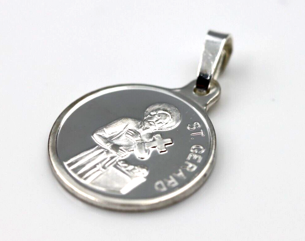 Fine Silver or 9ct Yellow Gold St Gerard Pendant or Charm -16mm Round - Patron of Motherhood
