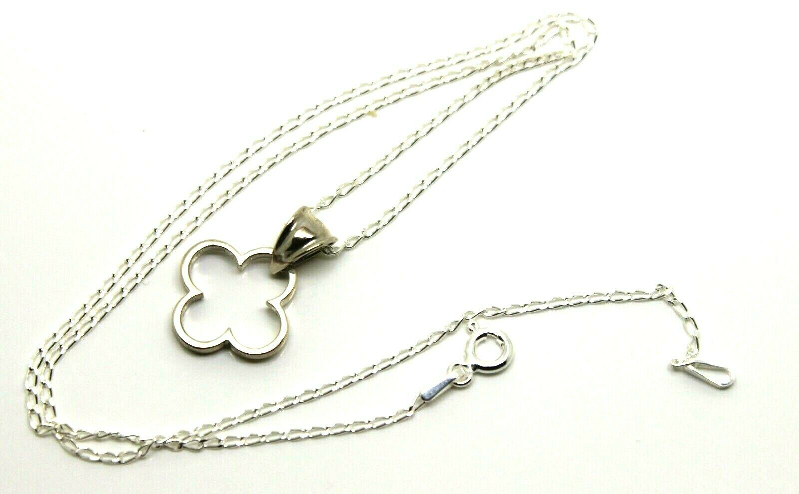 Sterling Silver 925 40cm Necklace & Small Four Leaf Clover Pendant + C ...