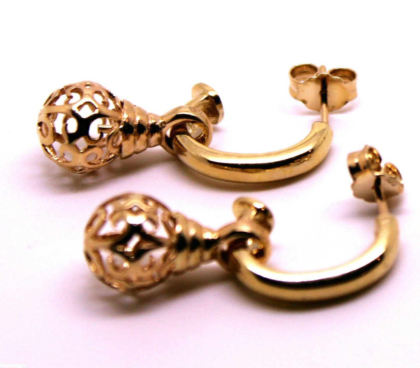 Kaedesigns New Genuine 9ct Yellow, Rose or White Gold 10mm Ball Drop Filigree Earrings