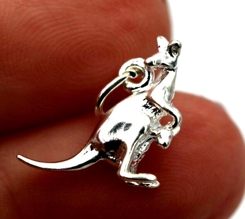 Sterling Silver 925 Small Australian Kangaroo & Joey Charms or Pendant