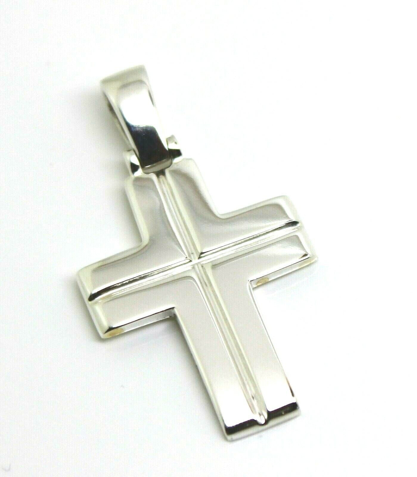 Genuine Solid Sterling Silver Heavy Large Ridged Plain Cross Pendant - 42mm Including Bale x Width 24mm