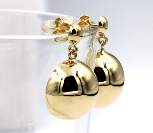 Genuine New 9ct Yellow, Rose or White Gold 18mm Half Ball Stud Ball Earrings