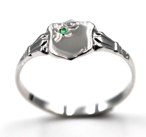 Genuine 9ct Small Yellow, Rose or White Gold Childs Emerald Shield Signet Ring - Choose your size