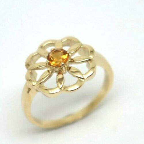 Genuine Size R 9ct Yellow, Rose or White Gold Orange Citrine Flower Ring