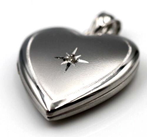 Sterling Silver 925 Heart Diamond Heart Brushed/Polished Locket