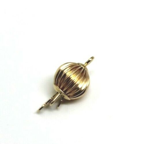 Genuine 14ct 14k Yellow gold 6mm Corrugated ball Pearl Clasp