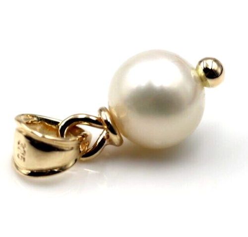 Genuine 9k 9ct Solid Yellow, Rose or White Gold White 7mm Ball Pearl Pendant Charm
