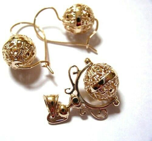 Genuine New Solid 9K 9ct Yellow, Rose or White Gold Filigree Spinner Pendant & Earrings Set