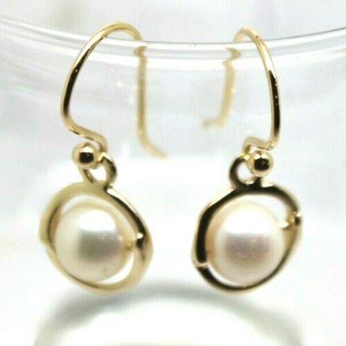 Kaedesigns, New Genuine 9ct Yellow, Rose or White Gold 7.6mm White Pearl Belcher Hook Earrings