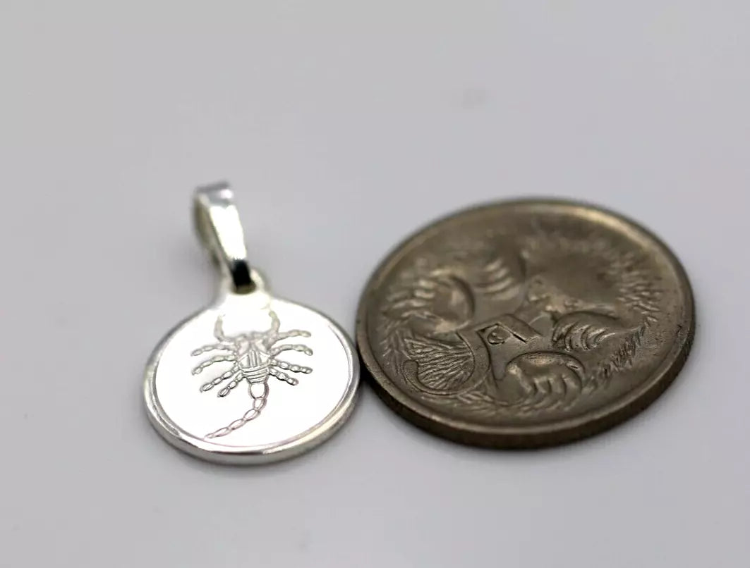 Genuine 12mm Fine Silver 999 Scorpio Round Zodiac Pendant / Charm