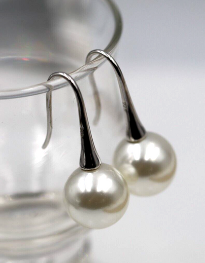 Sterling Silver 925 Large 12mm Shell Pearl Ball Drop Earrings