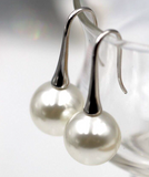 Sterling Silver 925 Large 12mm Shell Pearl Ball Drop Earrings