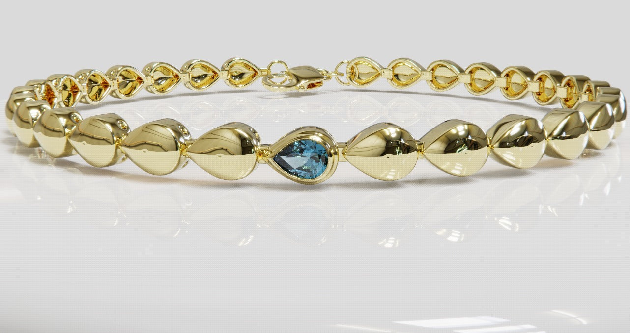 Genuine 9ct 9k 375 Yellow, Rose or White Gold Pear Blue Topaz Bracelet