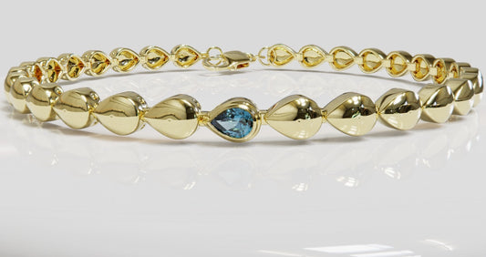Genuine 9ct 9k 375 Yellow, Rose or White Gold Pear Blue Topaz Bracelet
