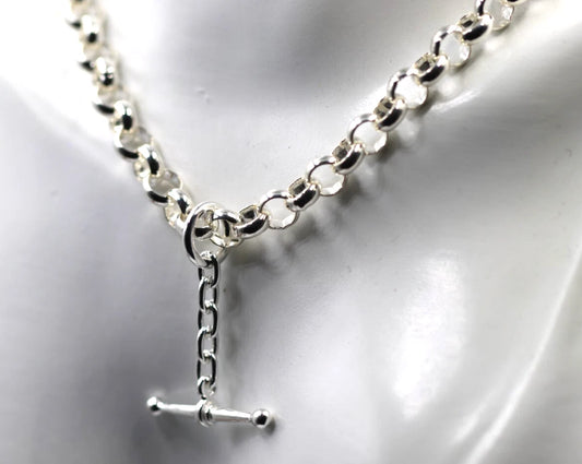 Sterling Silver 925 50cm Antique Round Belcher Link FOB Chain Necklace