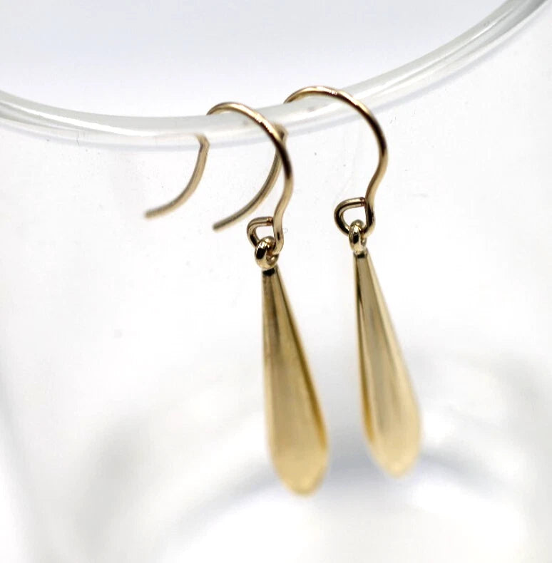 Genuine New 9ct 9K 375 Yellow Gold Teardrop Tear Drop Hook Earrings
