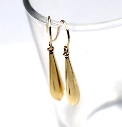 Genuine New 9ct 9K 375 Yellow Gold Teardrop Tear Drop Hook Earrings