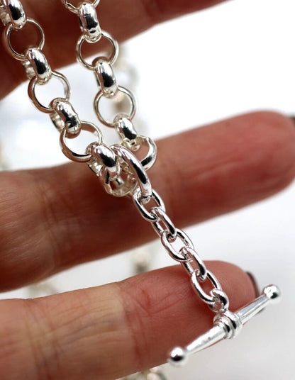 Sterling Silver 925 50cm Antique Round Belcher Link FOB Chain Necklace