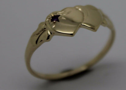 Genuine 9ct Yellow Gold 375 Amethyst (Birthstone Of February) Double Heart Signet Ring Sizes P, Q, R, S, T