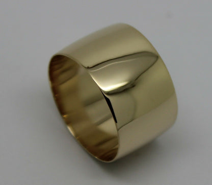 Size P Genuine 12mm wide 9ct 9k Yellow, Rose or White Gold Full Solid Extra Wide Band Ring