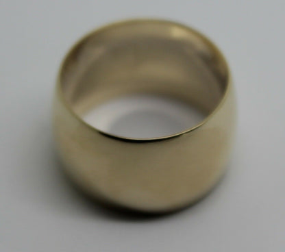 Genuine New Solid  9ct Yellow Gold Full Solid 12mm Wide Barrel Band Ring Size V 1/2