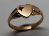 Size O, 9ct 9k Yellow, Rose or White Gold Heart Garnet Birthstone January Signet Ring