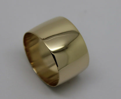 Size P Genuine 12mm wide 9ct 9k Yellow, Rose or White Gold Full Solid Extra Wide Band Ring