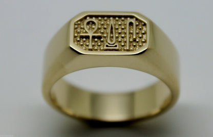 Size S 9ct Yellow, Rose or White Gold Ring Egyptian Hieroglyphic symbols - Success, Happiness & Health