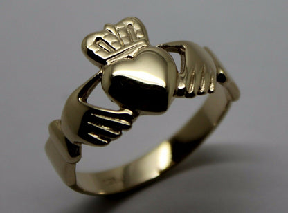 Size M Genuine Solid 9ct 9kt Heavy Yellow, Rose or White Gold Extra Large Irish Claddagh Ring