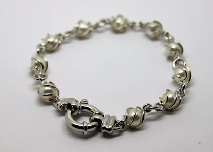 Kaedesigns 22cm long New Sterling Silver Bolt Ring Freshwater White Pearl Bracelet