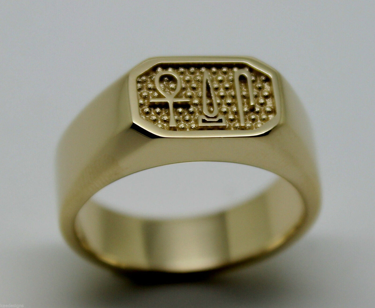 Size S 9ct Yellow, Rose or White Gold Ring Egyptian Hieroglyphic symbols - Success, Happiness & Health