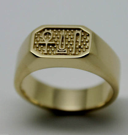 Size Q 9ct Yellow, Rose or White Gold Ring Egyptian Hieroglyphic symbols - Success, Happiness & Health