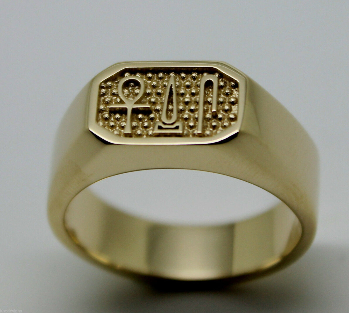 Size S 9ct Yellow, Rose or White Gold Ring Egyptian Hieroglyphic symbols - Success, Happiness & Health