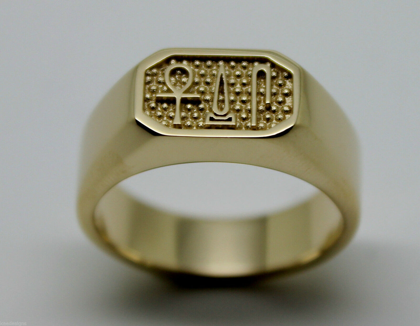 Size S 9ct Yellow, Rose or White Gold Ring Egyptian Hieroglyphic symbols - Success, Happiness & Health