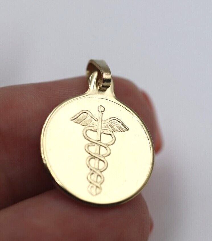 Genuine 9ct 9k Yellow, Rose or White 16mm Medical Alert Disc Pendant