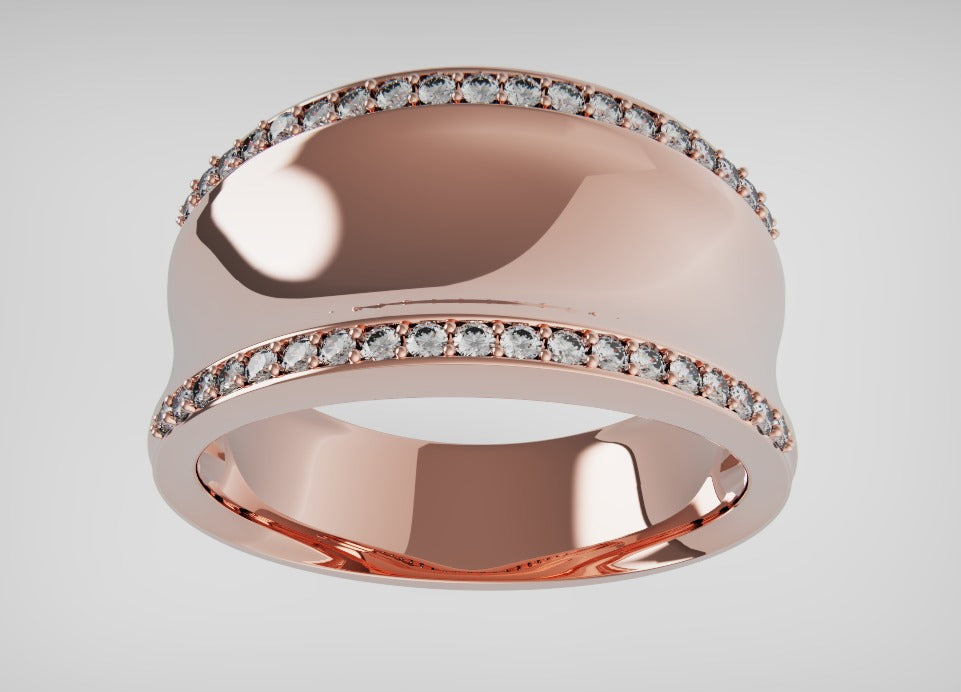 Kaedesigns Genuine Full Solid 9ct 9kt Yellow, Rose or White Gold Concave Dome Ring Set with Lab Grown Diamonds