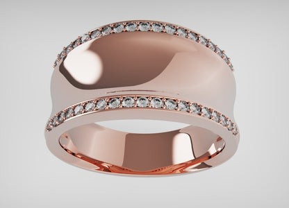 Kaedesigns Genuine Full Solid 9ct 9kt Yellow, Rose or White Gold Concave Dome Ring Set with Lab Grown Diamonds