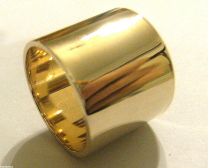 Size M, Genuine Solid 9t Yellow, Rose or White Gold / 375 Full 16mm Extra Wide Band Ring