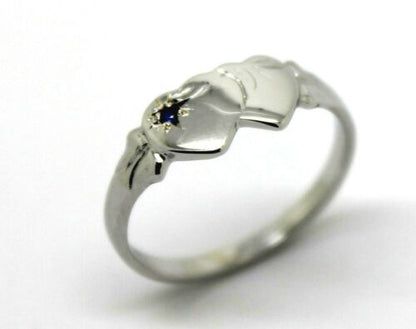 Genuine 9k 9ct Yellow, Rose & White Gold Aust Blue Sapphire Double Heart Signet Ring - Choose your size