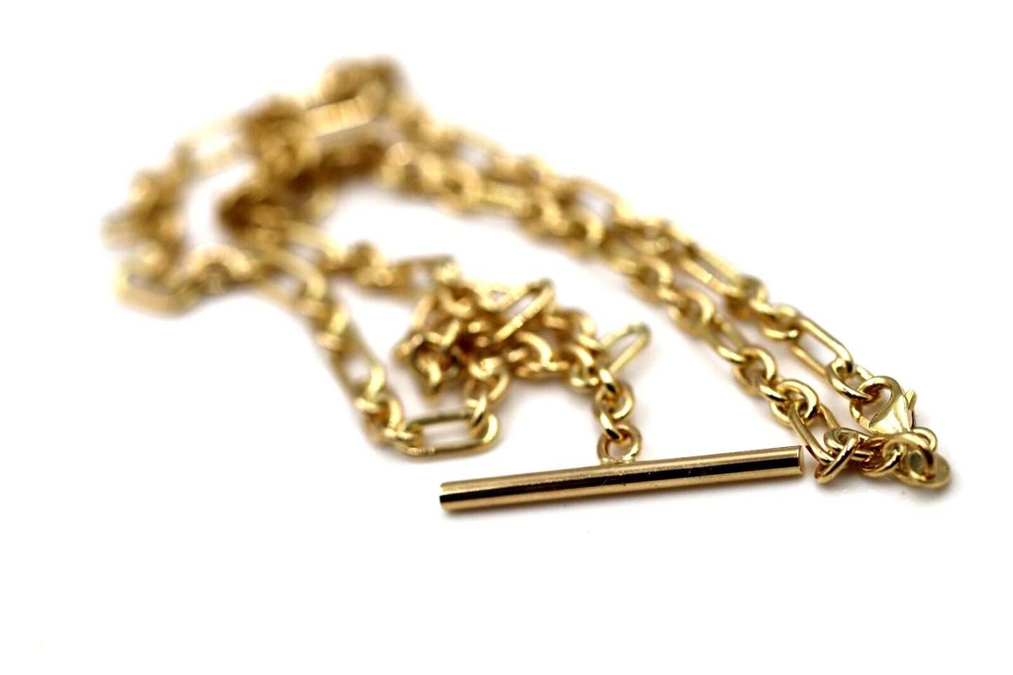 Genuine Solid 45cm 9ct Yellow Gold Fancy Link Chain Necklace + T-Bar - Last one