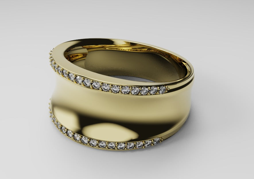 Kaedesigns Genuine Full Solid 9ct 9kt Yellow, Rose or White Gold Concave Dome Ring Set with Lab Grown Diamonds