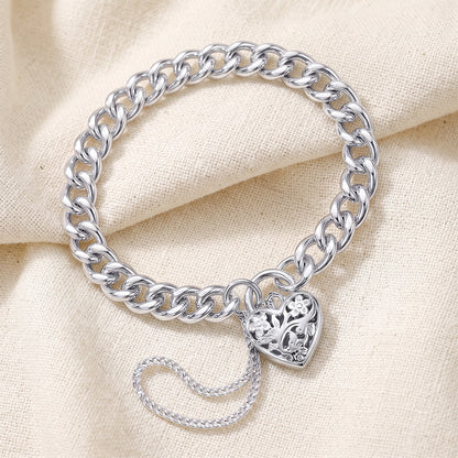 Sterling Silver 925 Round Curb Filigree Padlock 21cm 31g Bracelet