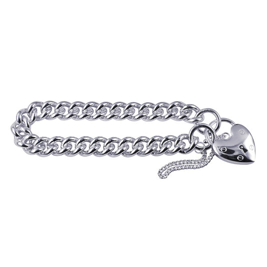 Sterling Silver 925 Round Curb Padlock Bracelet 19cm or 21cm 9mm wide