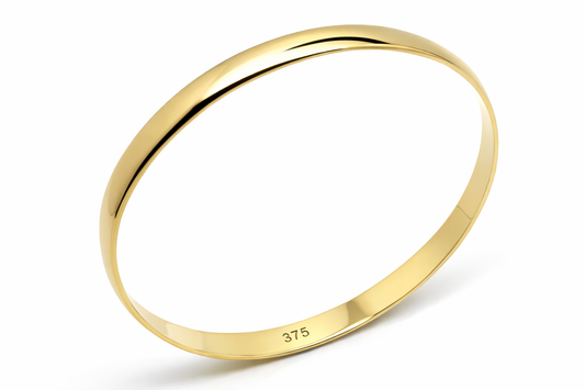 Genuine 9ct 9kt FULL SOLID Heavy Yellow, Rose or White gold 5mm wide half round Bangle 65mm inside diameter